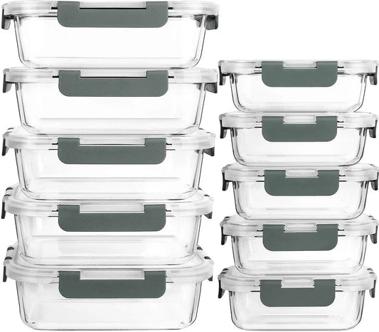 10-Pack Glass Meal Prep Containers with Lids